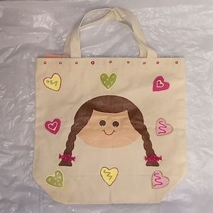 Girl's Handpainted One of a Kind Goggly Eyes Girl Canvas Tote Bag